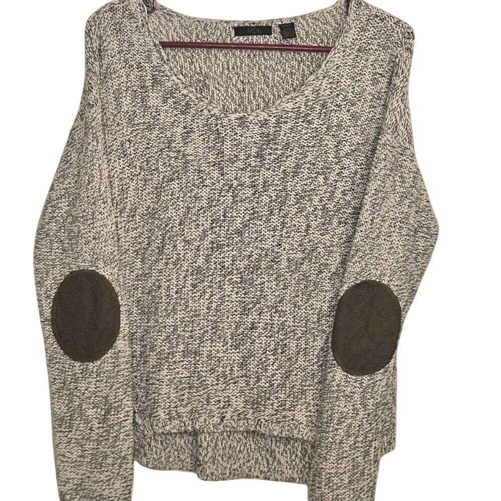 Old Money Academia Beige Knit Sweater Elbow Patches L Equestrian Ivy League Prep